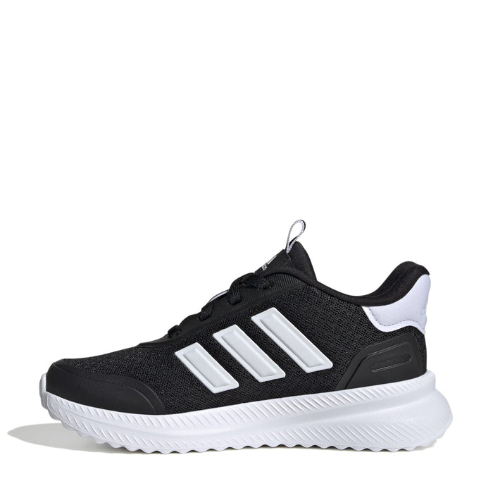 Youth black lace-up sneakers with white three-bar stripes and chunky white sole