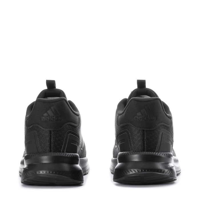 Youth black sneakers heel view with pull tabs and cushioned collar