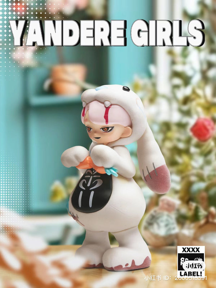 A blind box series featuring Yandere Girls 2.0 Reject The Label, with 6 regular designs and 1 secret. Toy, doll, and figurine elements visible.