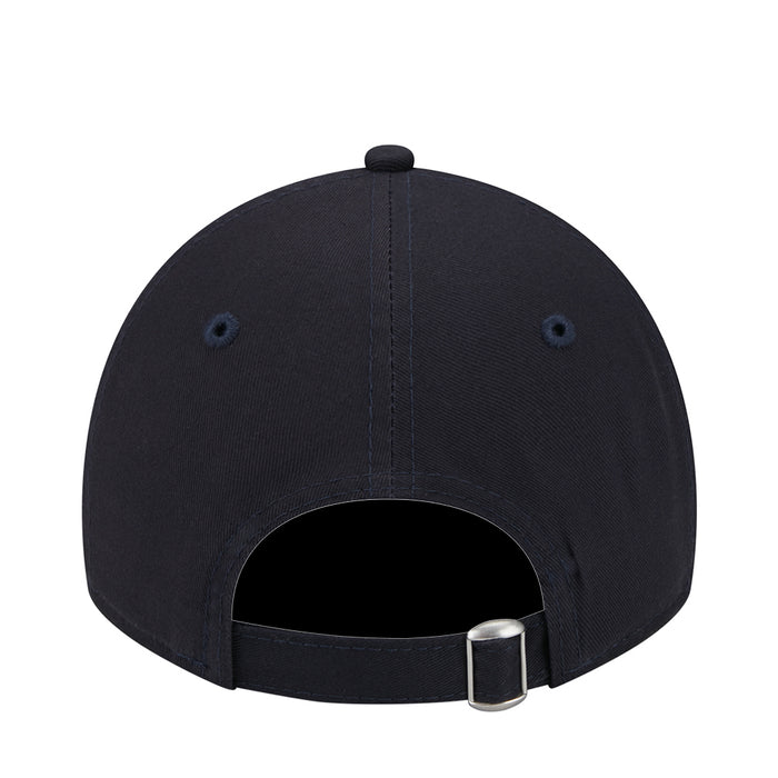 Kids navy baseball cap back view with adjustable metal buckle