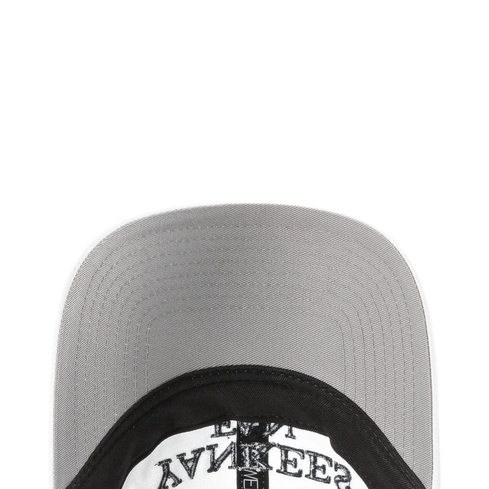 Grey inner brim with black edge and Yankees fan lettering