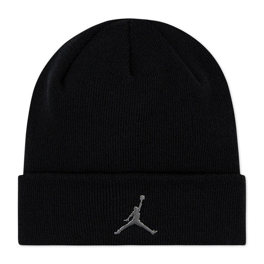 Youth cuffed beanie in black knit with silver Jumpman logo on cuff