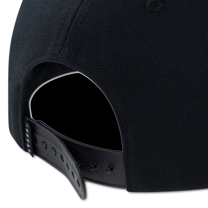 Black youth dad cap with open side panel and snapback eyelets