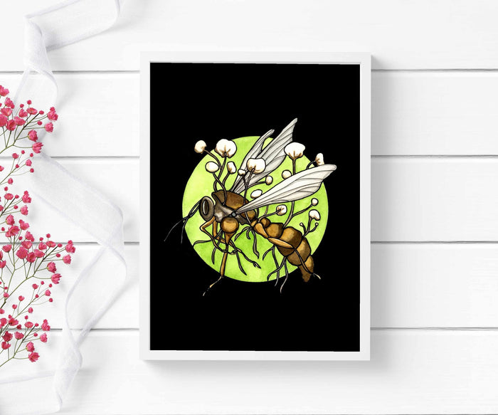 PinkPolish Design Art Prints "Zombie Wasp"  Watercolor Painting: Art Print