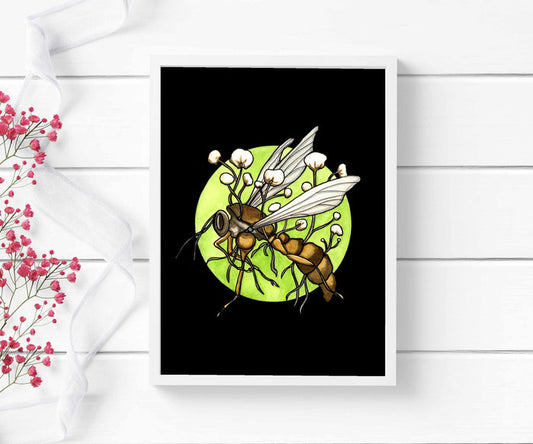 PinkPolish Design Art Prints "Zombie Wasp"  Watercolor Painting: Art Print