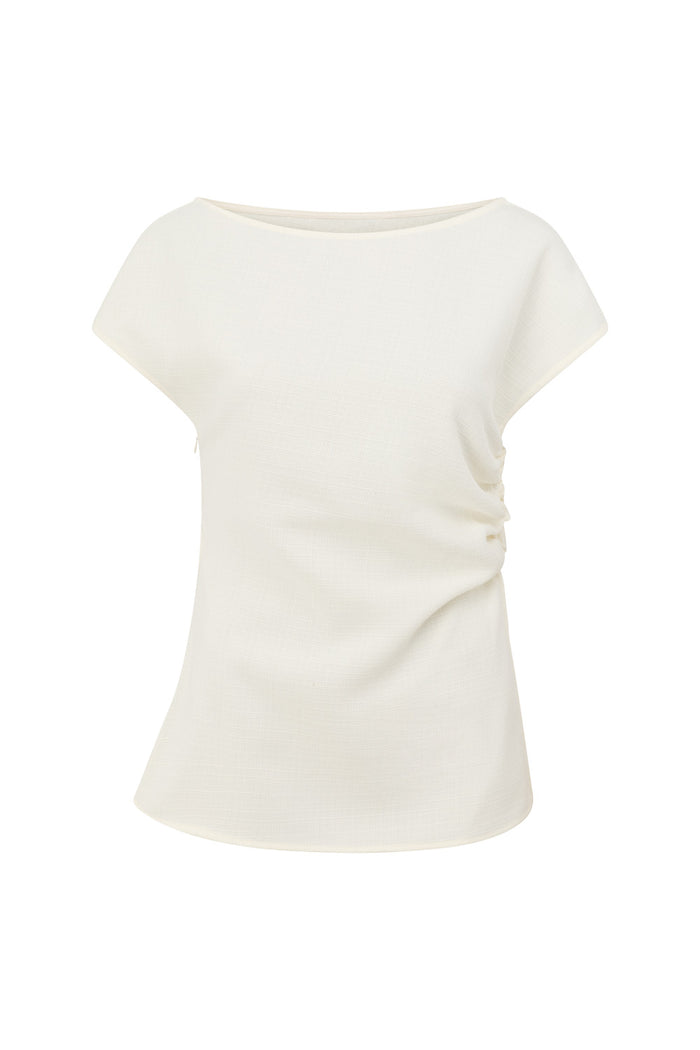 Cream Ruched Short Sleeve Zoya Top